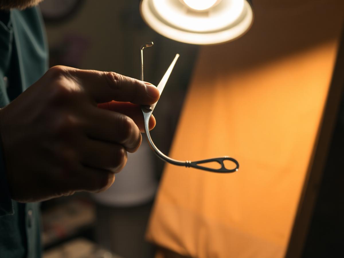 Craftsperson inspecting instrument