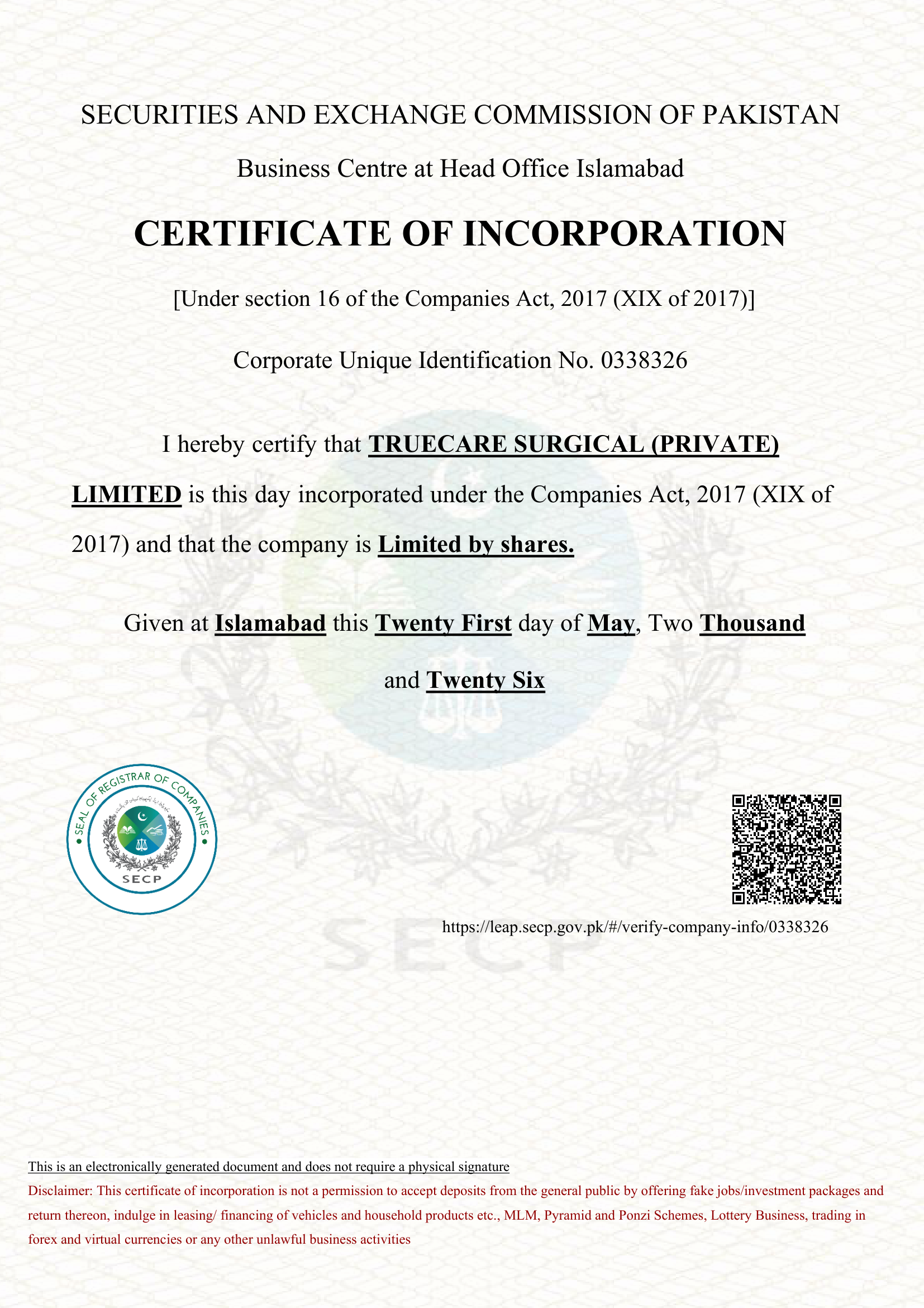 Certificate of Incorporation